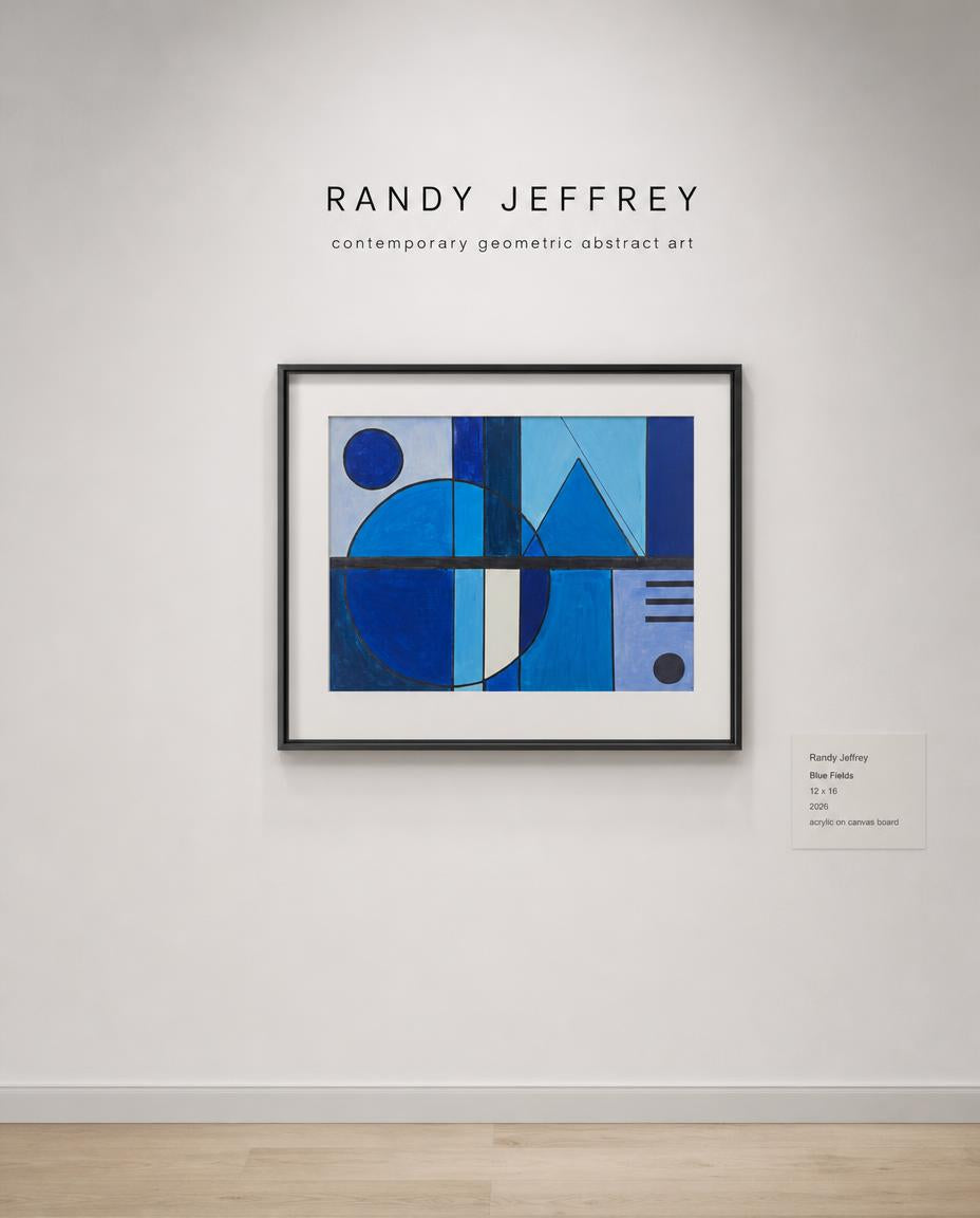 blue fields — digitally staged gallery presentation, frame not included