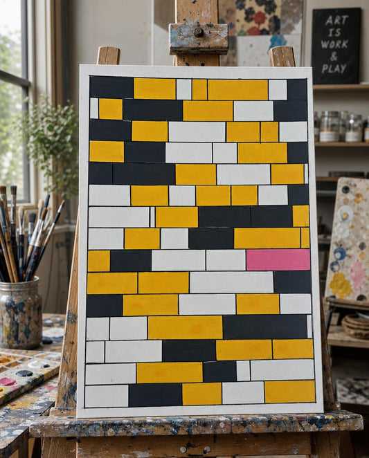 disruption — digitally staged easel presentation; artwork sold unframed