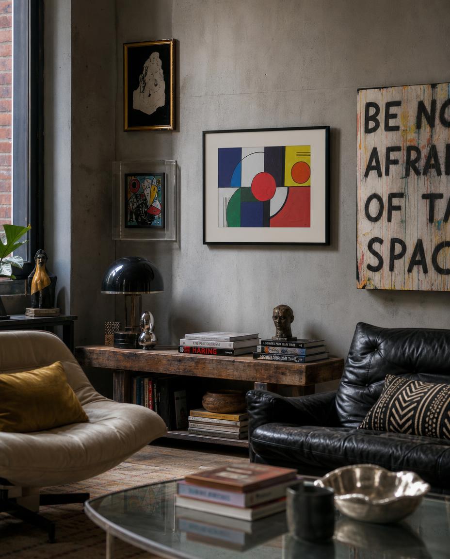 red center — digitally staged loft presentation, frame not included