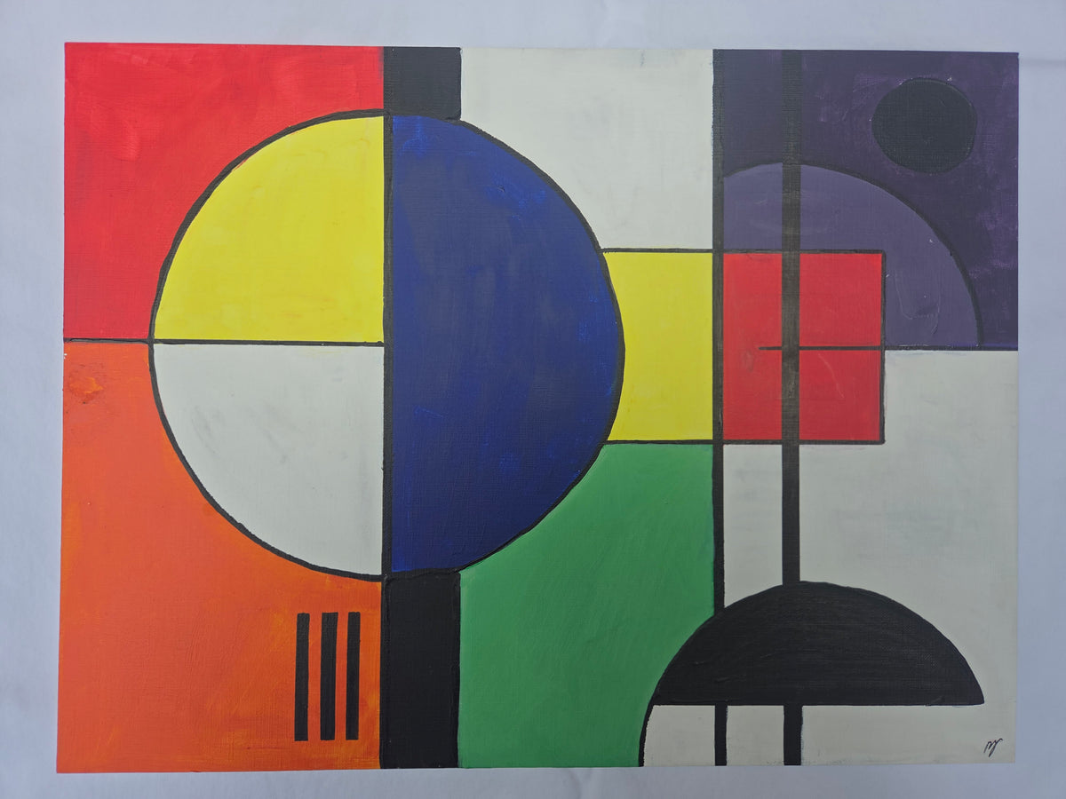 Full Assembly, original geometric abstract painting by Randy Jeffrey