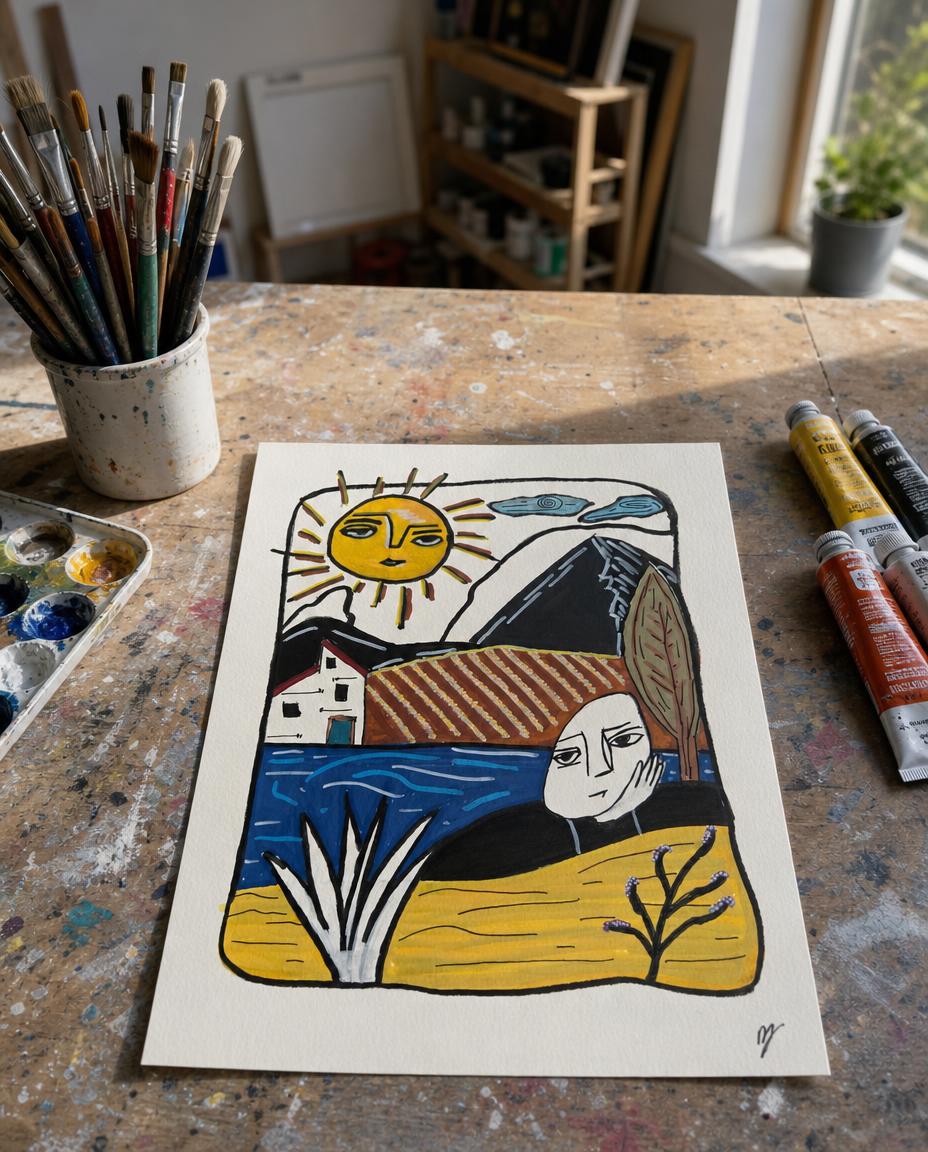 Homestead — Original Abstract Folk Painting