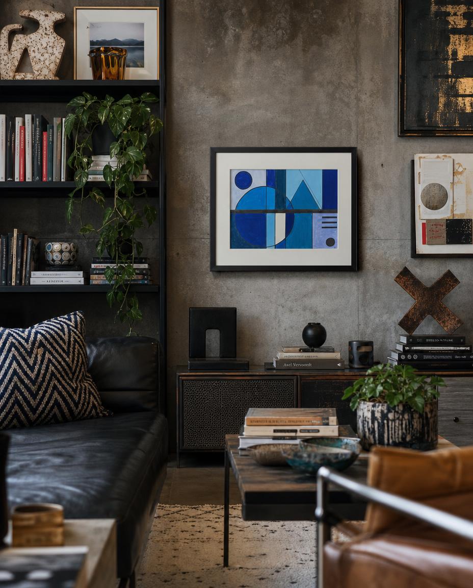 blue fields — digitally staged loft presentation, frame not included