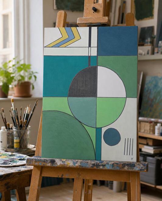 green eclipse — digitally staged easel presentation, frame not included