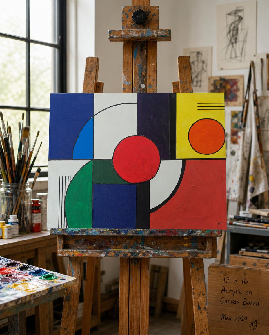 red center — digitally staged easel presentation, frame not included