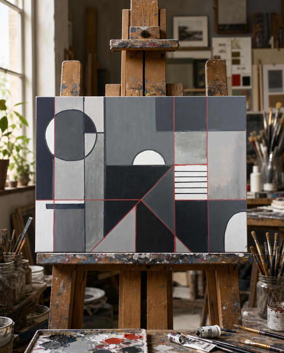seven angles — digitally staged easel presentation, frame not included